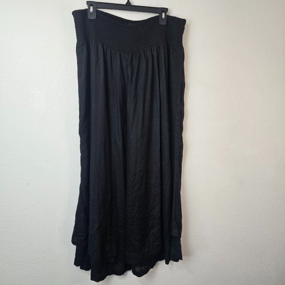 The Pyramid Collection Wide Leg Smocked elastic waist pants XL Black Lagenlook